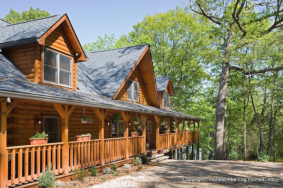Exterior, horizontal, front elevation from NW, Marshall residence, Grand Vista Bay, Rockwood, Tennessee, Honest Abe Log Homes