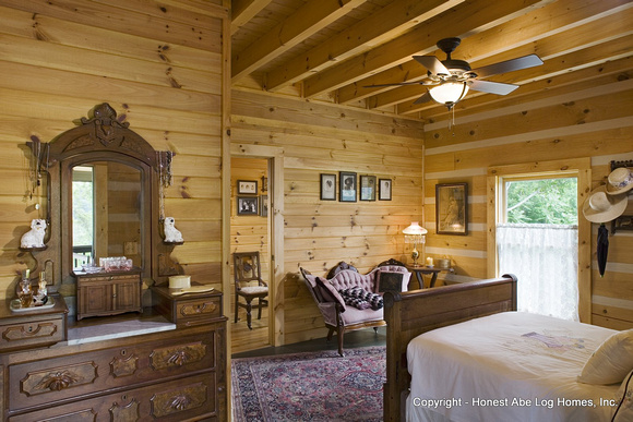 Interior, horizontal, guest bedroom, Gros residence, Honest Abe Log Homes, Murfreesboro, TN