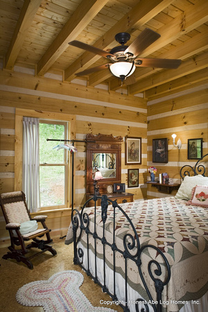 Interior, vertical, master bedroom, Gros residence, Honest Abe Log Homes, Murfreesboro, TN