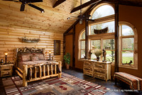 Interior, horizontal, master bedroom, Wilson residence, Crossville, Tennessee; Honest Abe Log Homes