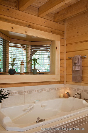 Interior, vertical, master bathroom tub, Marshall residence, Grand Vista Bay, Rockwood, Tennessee, Honest Abe Log Homes