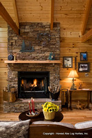 Interior, vertical, fireplace vignette, Gilchrist residence, Monterey, Tennessee, Honest Abe Log Homes