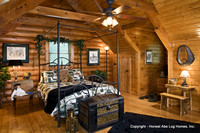 Interior, horizontal, loft bedroom, Alderson residence, Clinton, Arkansas, Honest Abe Log Homes