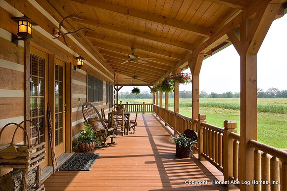 Exterior, horizontal, front porch, DeSocio residence, Henry, Tennessee, Honest Abe Log Homes