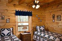 Interior, horizontal, twin guest room, Gilchrist residence, Monterey, Tennessee, Honest Abe Log Homes