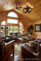 Interior, vertical, den, Wilson residence, Crossville, Tennessee; Honest Abe Log Homes