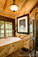 Interior, vertical, master bathroom toward tub and shower, DeSocio residence, Henry, Tennessee, Honest Abe Log Homes
