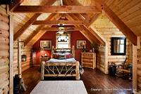 Interior, horizontal, guest bedroom with dormer, Wilson residence, Crossville, Tennessee; Honest Abe Log Homes