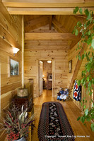 Interior, vertical, upstairs hallway looking into guest bedroom, Swift residence, Honest Abe Log Homes, Allgood, TN