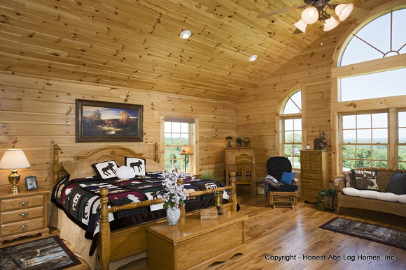Interior, horizontal, master bedroom, Swift residence, Honest Abe Log Homes, Allgood, TN