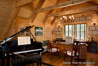 Interior, horizontal, loft office with Steinway Grand Piano, Marshall residence, Grand Vista Bay, Rockwood, Tennessee, Honest Abe Log Homes