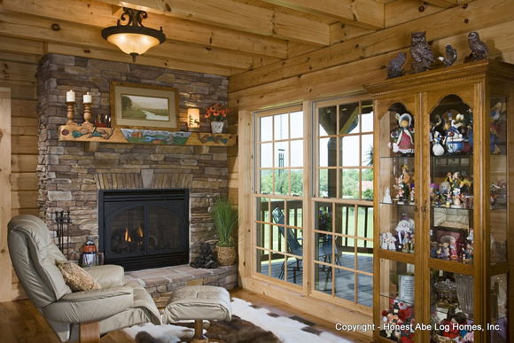 Interior, horizontal, fireplace sitting area, Swift residence, Honest Abe Log Homes, Allgood, TN