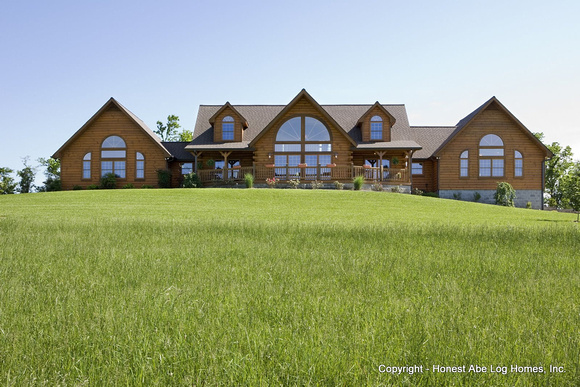Exterior, horizontal, rear elevation straight on, Swift residence, Honest Abe Log Homes, Allgood, TN