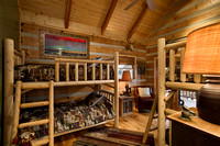 Interior, horizontal, bunk room, DeSocio residence, Paris, Tennessee; Honest Abe Log Homes