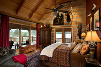 Interior, horizontal, master bedroom, DeSocio residence, Paris, Tennessee; Honest Abe Log Homes