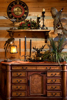 Interior, vertical, vignette of buffet, DeSocio residence, Paris, Tennessee; Honest Abe Log Homes